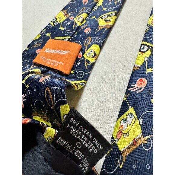 Y2K Nickelodeon SpongeBob SquarePants Neck Tie 2003 AOP Graphic Jellyfishing - Picture 6 of 6